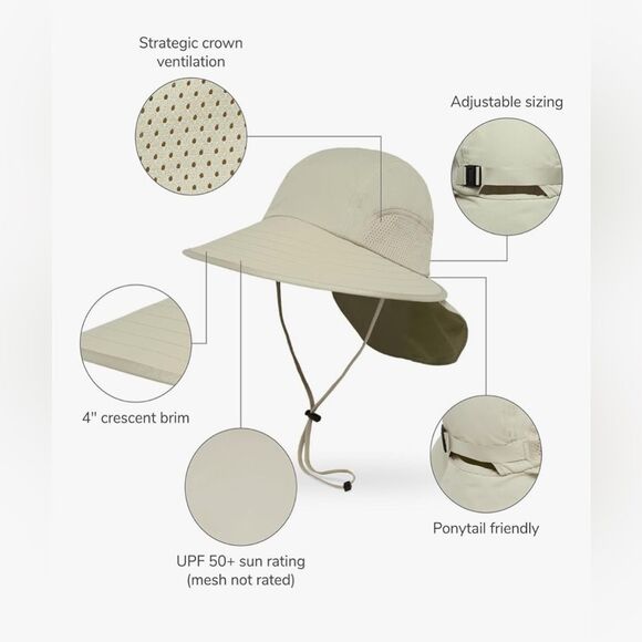 Sun Day Beige Sun Hat Throat Latch With Toggle Wide Brim Neck Protector M - Picture 2 of 9